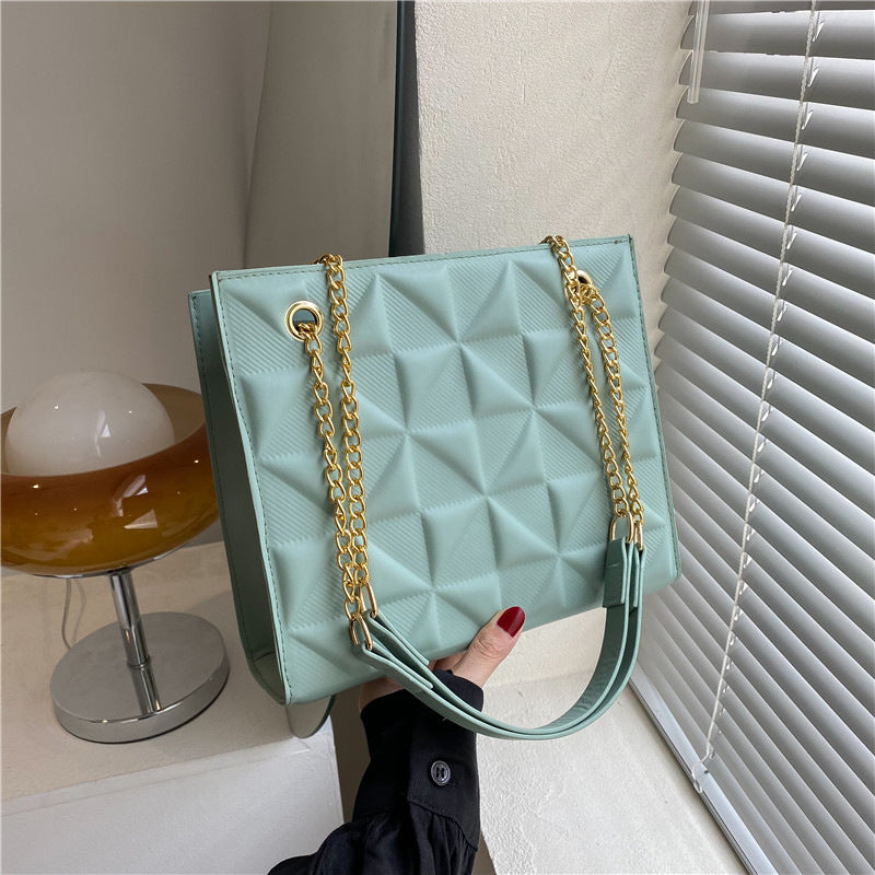 Bags Large Capacity Shoulder Bag 2024 Spring And Summer New Style Indentation Simple Solid Color Chain Commuter Tote Women&#039;s Bag