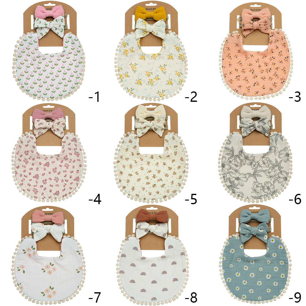 Baby Cotton Bib Children Bow Headband Suit