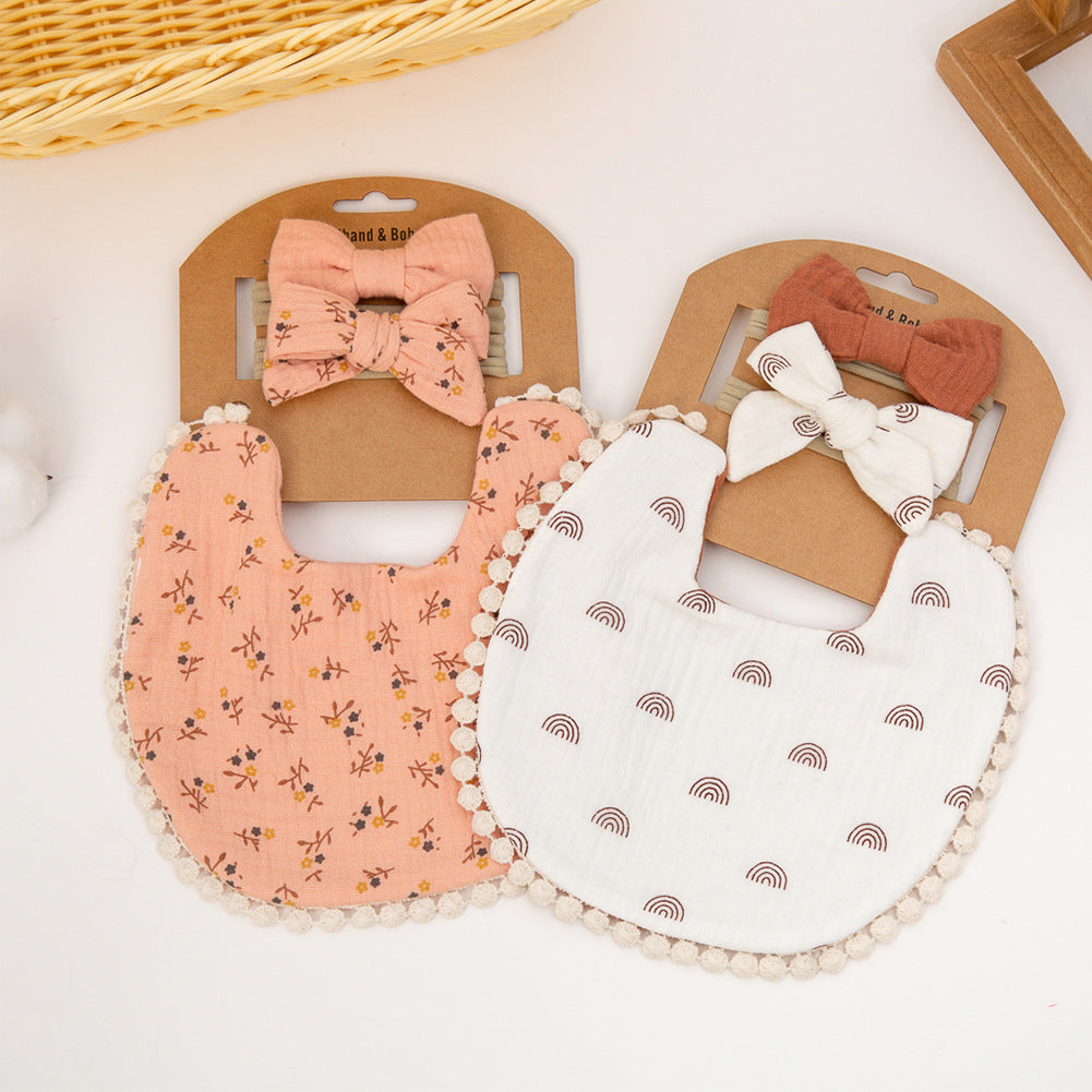 Baby Cotton Bib Children Bow Headband Suit