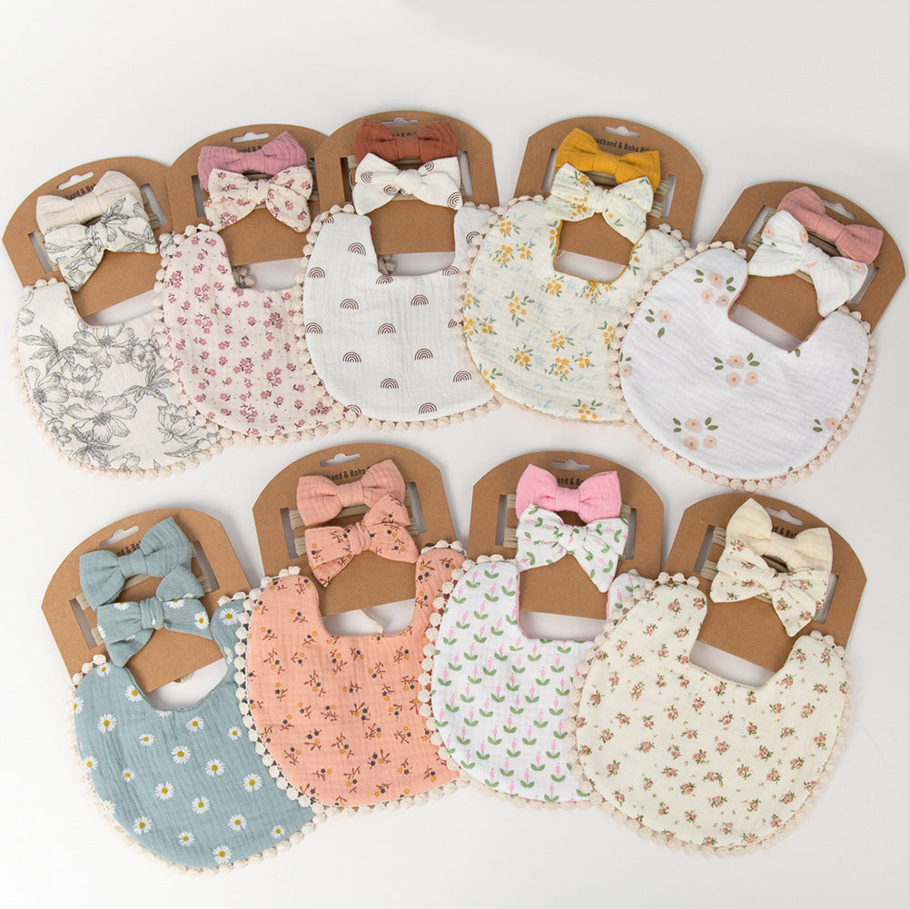 Baby Cotton Bib Children Bow Headband Suit