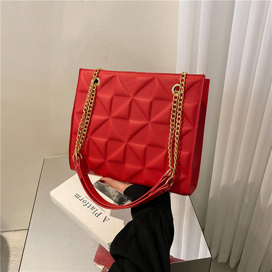 Bags Large Capacity Shoulder Bag 2024 Spring And Summer New Style Indentation Simple Solid Color Chain Commuter Tote Women&#039;s Bag