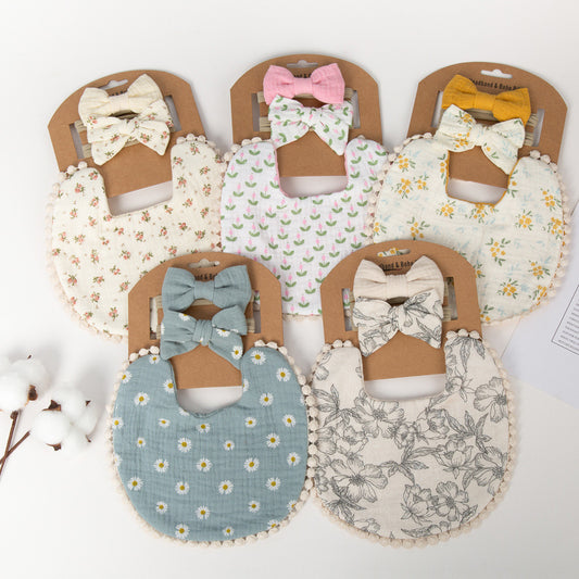 Baby Cotton Bib Children Bow Headband Suit