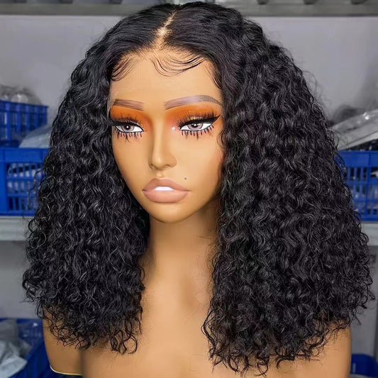 ALL READY WIG Curly Bob Wig All Ready Wig Pre Bleached Pre Plucked Pre-Cut Lace Invisible 6x4 Lace Glueless Closure Wig Deep Wave 100% Human Hair 9AM HAIR