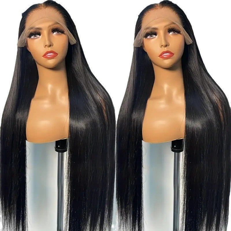 13x4 Silky Straight Lace Front Wig Human Hair 22-26 Inch Long Hair Transparent Frontal 180% Density Bleached Knots For Women Natural Black Pre-Plucked Hairline