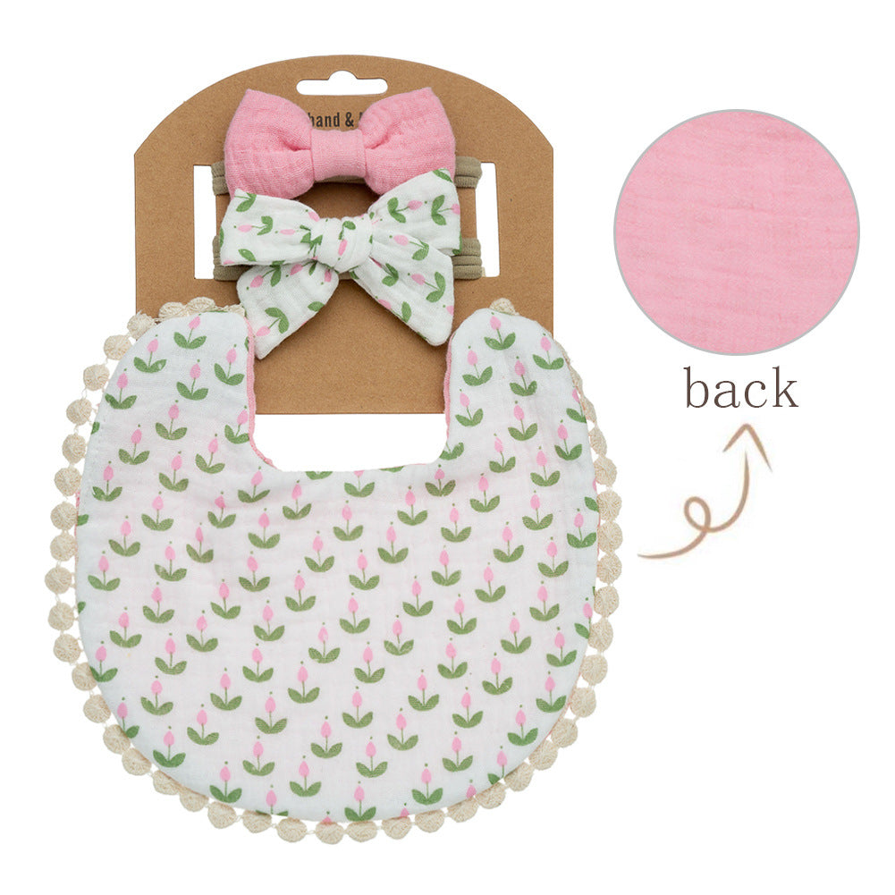 Baby Cotton Bib Children Bow Headband Suit