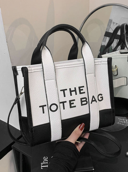 Bag Women&#039;s New Double Color PU Letter Shoulder Bag Handbag Fashion Simple Tote Bag