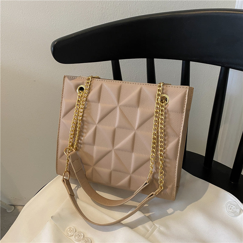 Bags Large Capacity Shoulder Bag 2024 Spring And Summer New Style Indentation Simple Solid Color Chain Commuter Tote Women&#039;s Bag