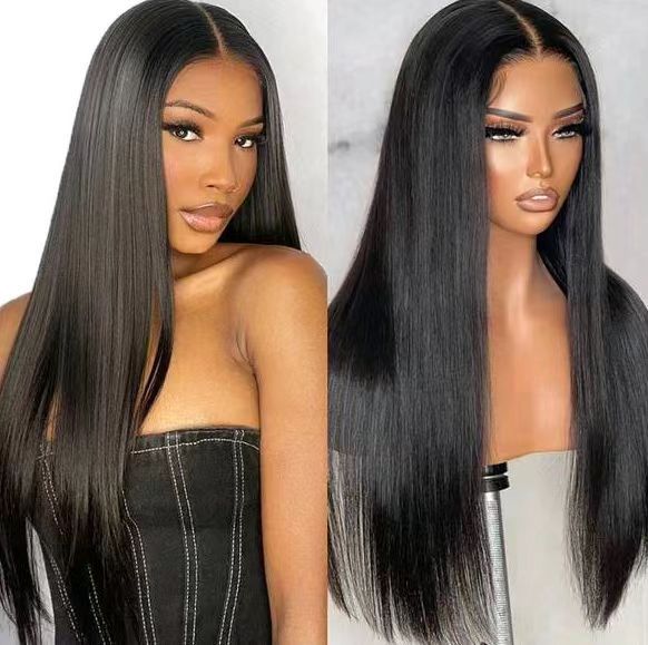 13x4 Silky Straight Lace Front Wig Human Hair 22-26 Inch Long Hair Transparent Frontal 180% Density Bleached Knots For Women Natural Black Pre-Plucked Hairline