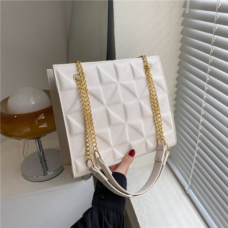 Bags Large Capacity Shoulder Bag 2024 Spring And Summer New Style Indentation Simple Solid Color Chain Commuter Tote Women&#039;s Bag