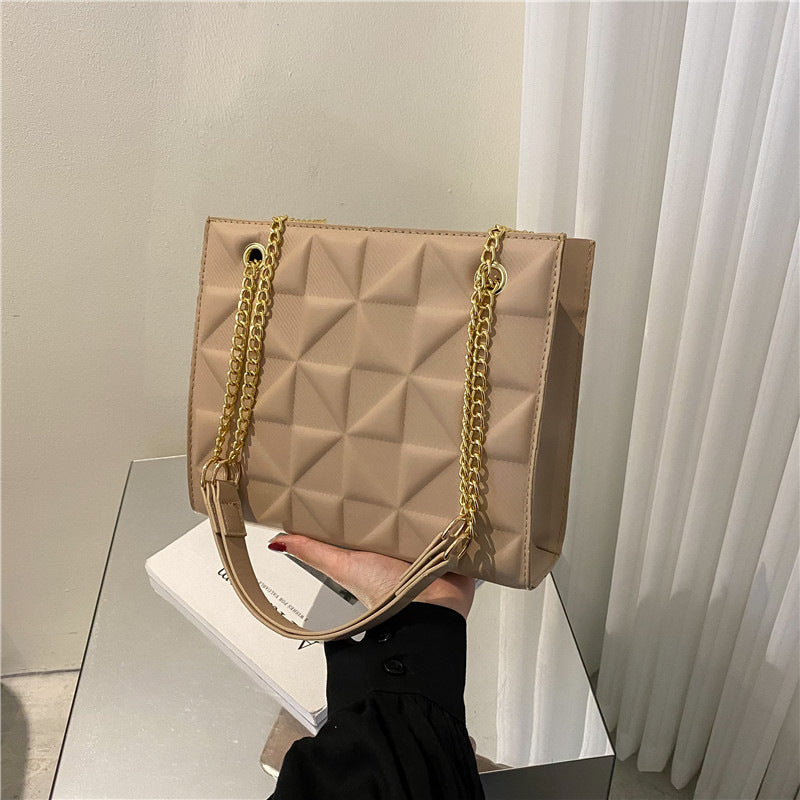 Bags Large Capacity Shoulder Bag 2024 Spring And Summer New Style Indentation Simple Solid Color Chain Commuter Tote Women&#039;s Bag